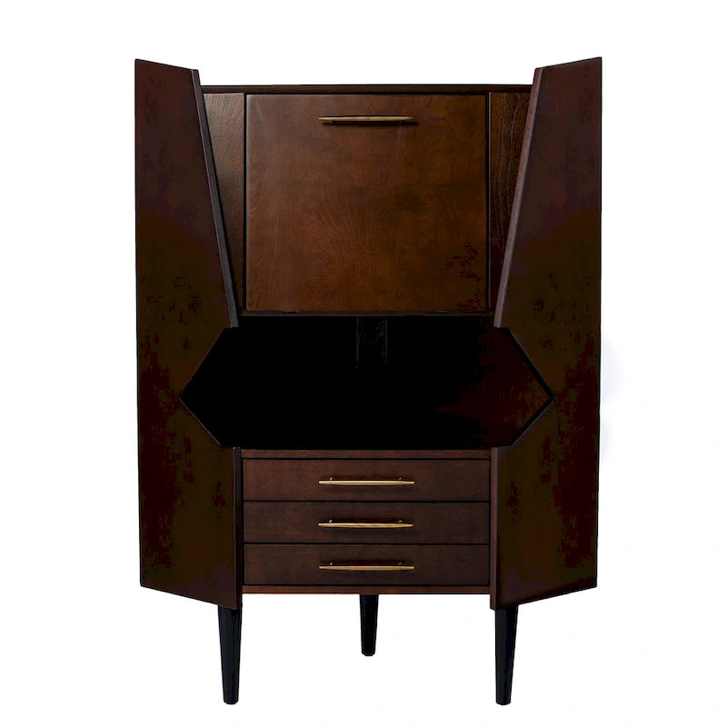 SEI Furniture Haramsoya Dark Tobacco Geometric Corner Bar Cabinet