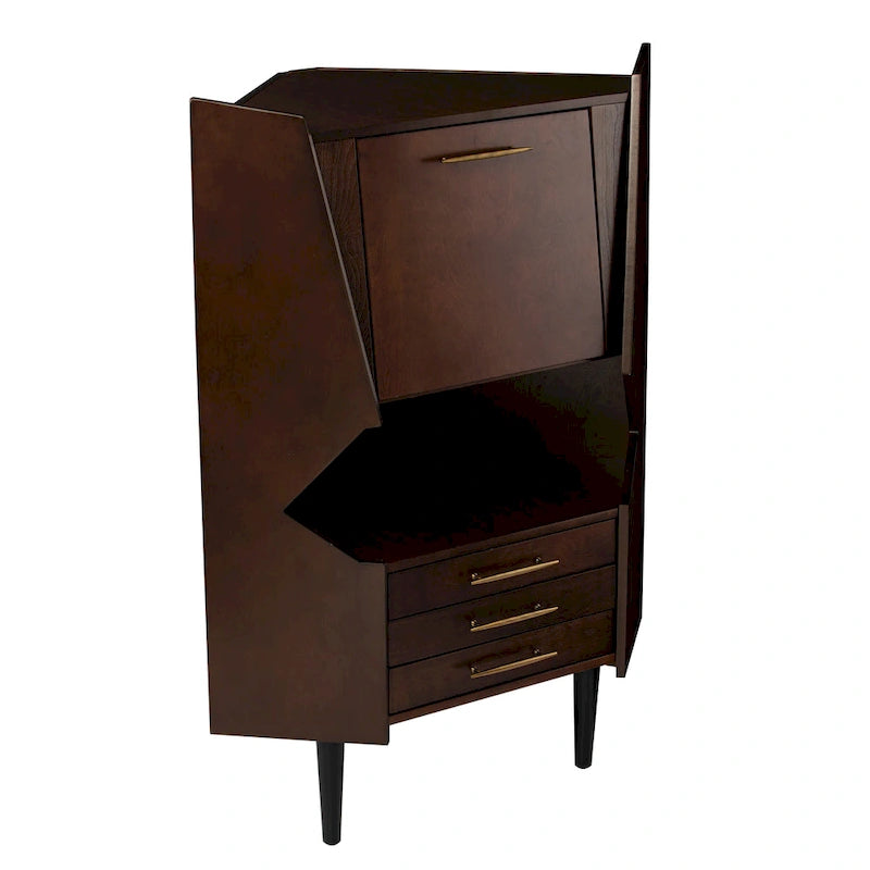 SEI Furniture Haramsoya Dark Tobacco Geometric Corner Bar Cabinet