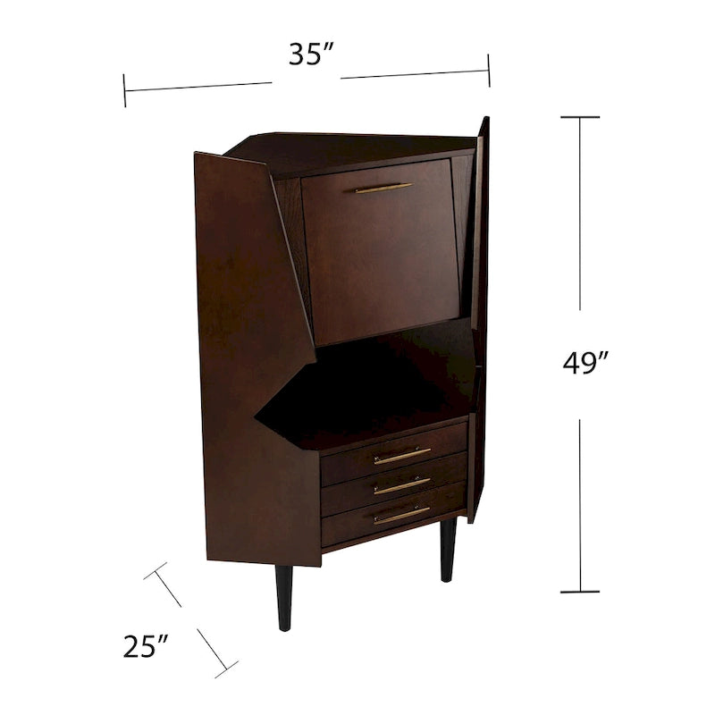 SEI Furniture Haramsoya Dark Tobacco Geometric Corner Bar Cabinet