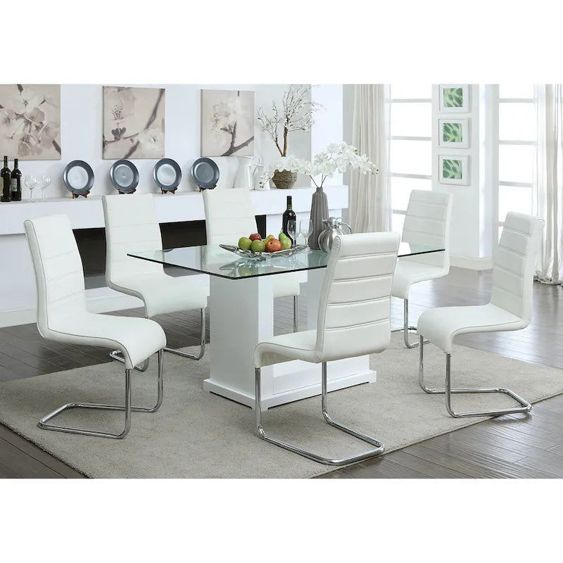 Benton Contemporary White Glass Top 7-Piece Dining Table Set by Furniture of America