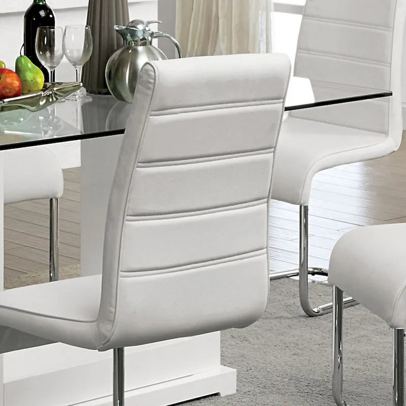 Benton modernes 7-teiliges Esszimmerset mit weißer Glasplatte von Furniture of America