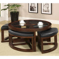 Kame Transitional Walnut 40-inch Glass Top 5-Piece Coffee Table with Ottomans by Furniture of America