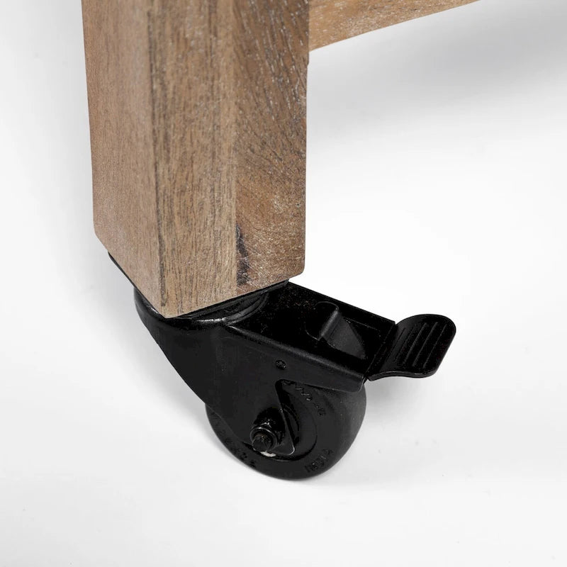 Îlot de cuisine roulant Stuart I Brown avec plateau en bois massif à deux niveaux et structure en métal noir - 28.0L x 60.0W x 34.0H
