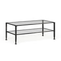 SEI Furniture Glenn zwarte rechthoekige metalen salontafel met glazen blad en onderste plank