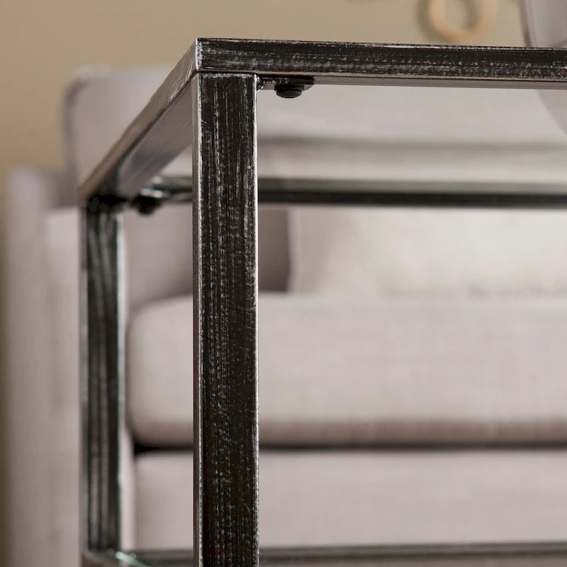 SEI Furniture Glenn zwarte rechthoekige metalen salontafel met glazen blad en onderste plank