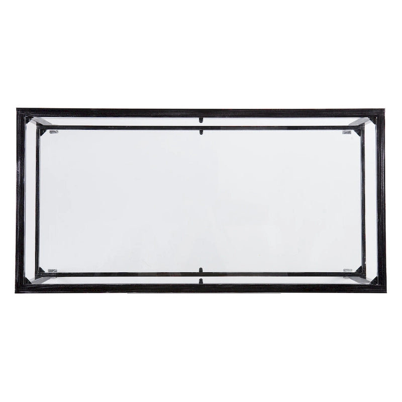 SEI Furniture Glenn zwarte rechthoekige metalen salontafel met glazen blad en onderste plank