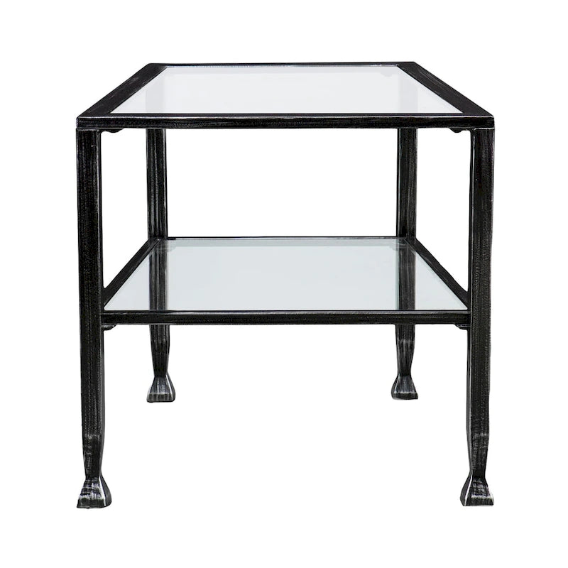 SEI Furniture Glenn zwarte rechthoekige metalen salontafel met glazen blad en onderste plank