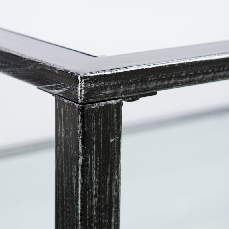 SEI Furniture Glenn zwarte rechthoekige metalen salontafel met glazen blad en onderste plank