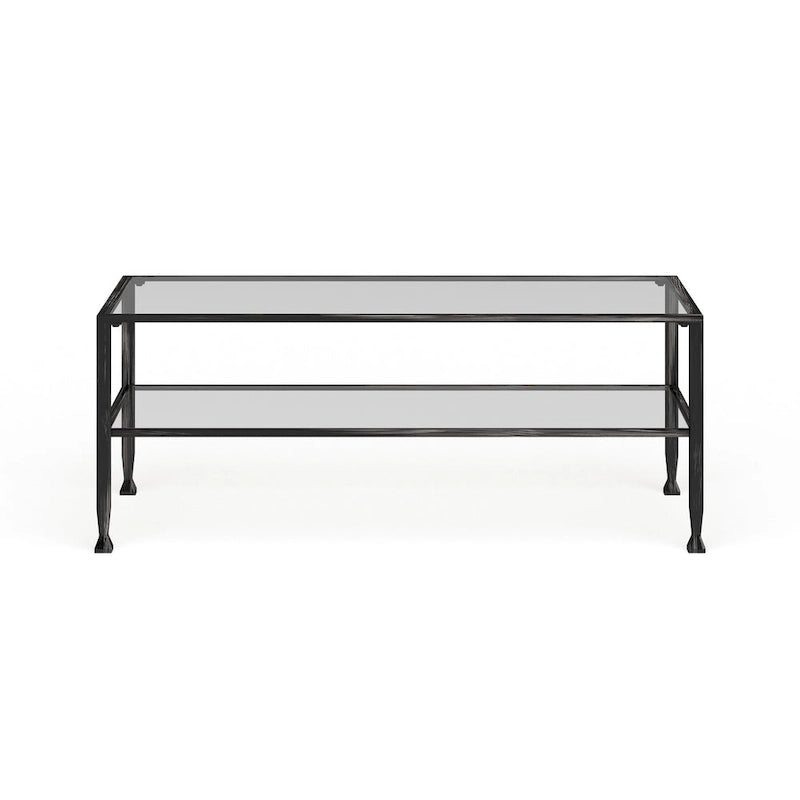 SEI Furniture Glenn zwarte rechthoekige metalen salontafel met glazen blad en onderste plank