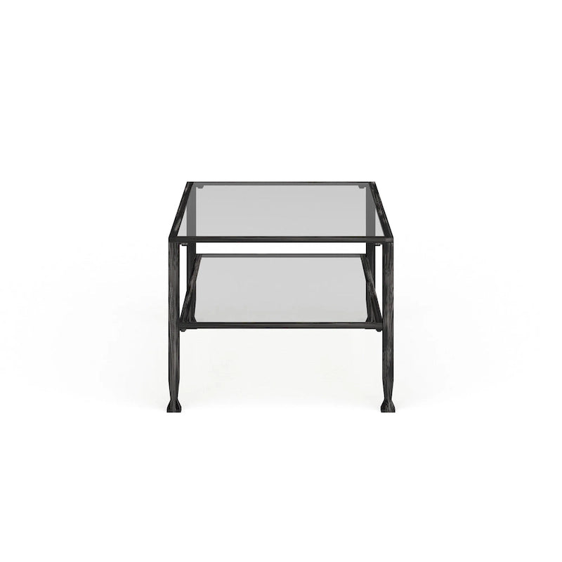 SEI Furniture Glenn zwarte rechthoekige metalen salontafel met glazen blad en onderste plank