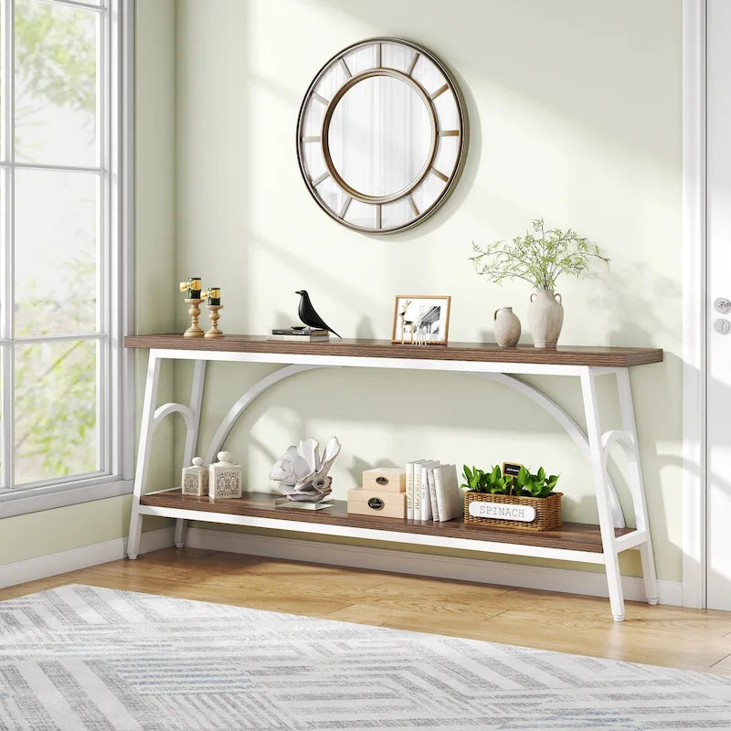 Mesa consola detrás del sofá, mesa de sofá estrecha y larga, mesa decorativa para pasillo y entrada