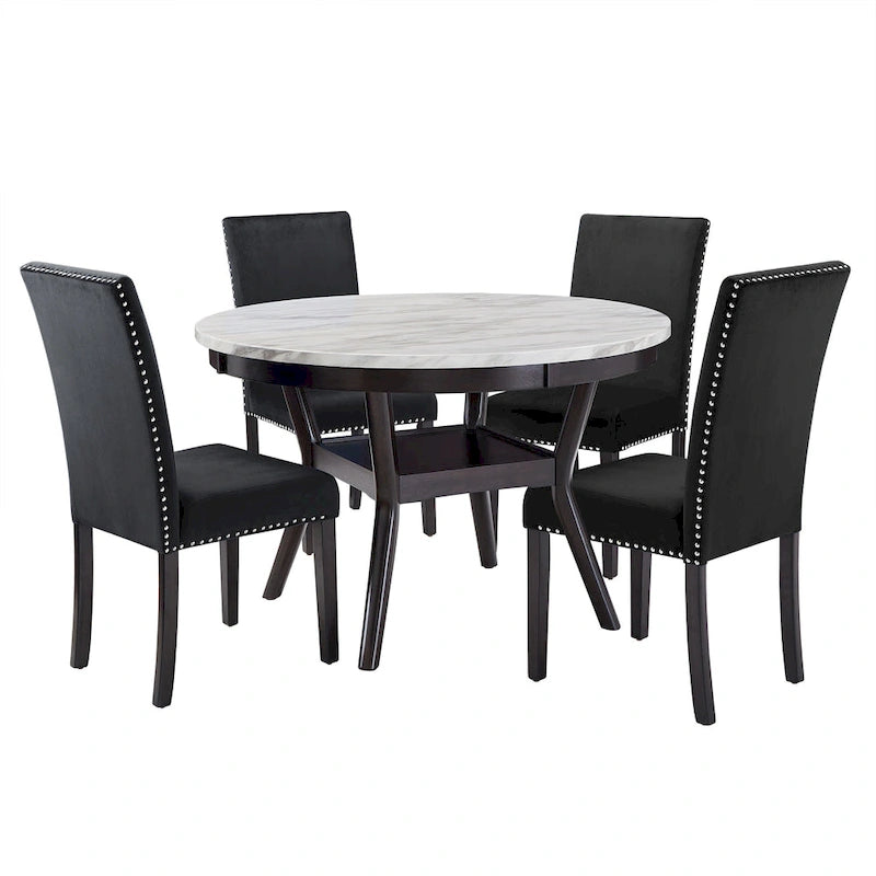 Ensemble de salle à manger rond Balmforth blanc en faux marbre, par iNSPIRE Q Classic