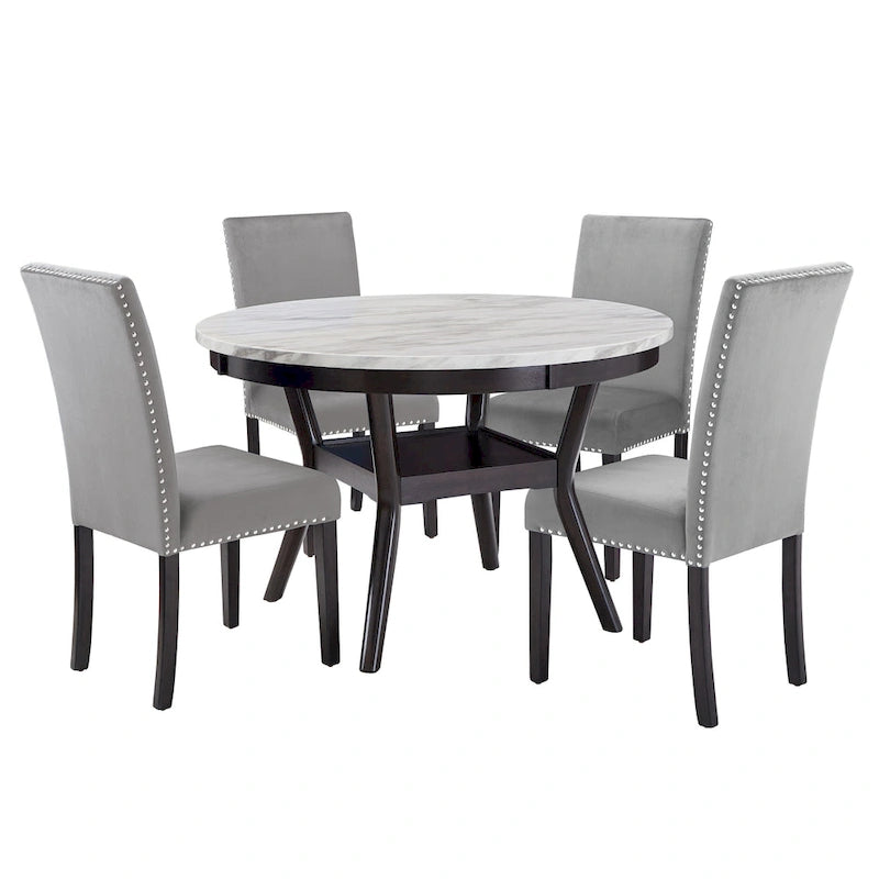 Ensemble de salle à manger rond Balmforth blanc en faux marbre, par iNSPIRE Q Classic