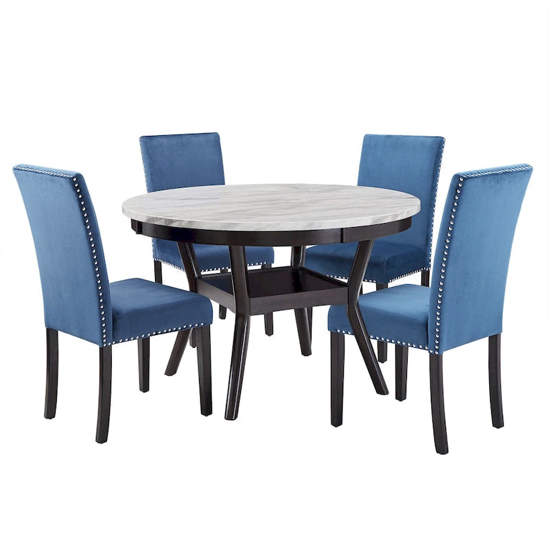Ensemble de salle à manger rond Balmforth blanc en faux marbre, par iNSPIRE Q Classic