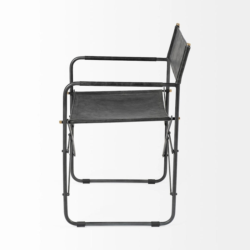 Direttore Esszimmerstuhl mit Sitzfläche aus schwarzem Echtleder und schwarzem Eisenrahmen – 19.7W x 21.7D x 33H