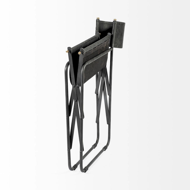 Direttore Esszimmerstuhl mit Sitzfläche aus schwarzem Echtleder und schwarzem Eisenrahmen – 19.7W x 21.7D x 33H