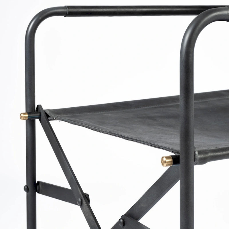 Direttore Esszimmerstuhl mit Sitzfläche aus schwarzem Echtleder und schwarzem Eisenrahmen – 19.7W x 21.7D x 33H