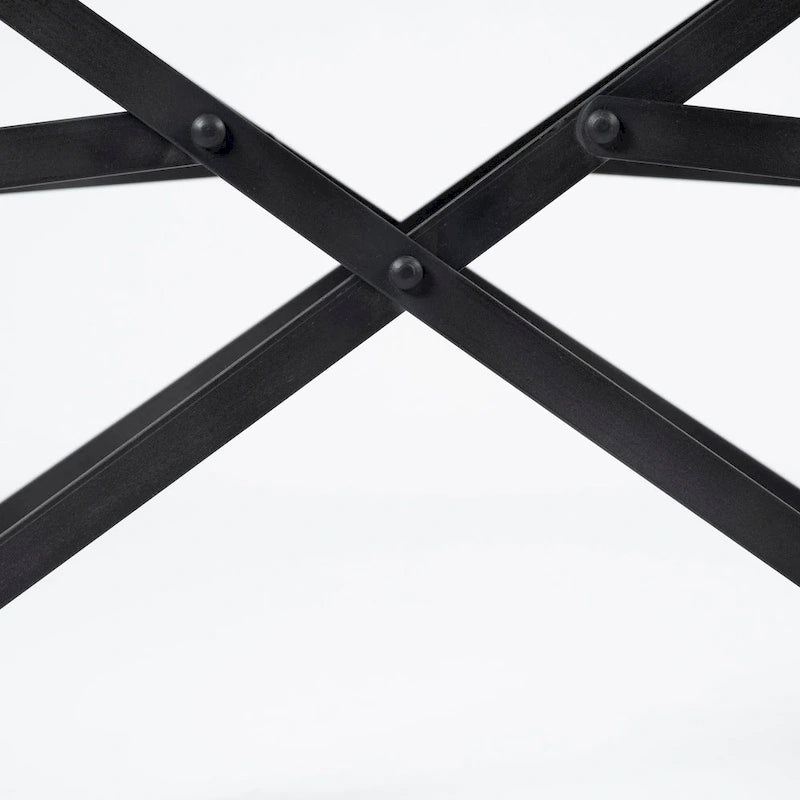 Direttore Esszimmerstuhl mit Sitzfläche aus schwarzem Echtleder und schwarzem Eisenrahmen – 19.7W x 21.7D x 33H