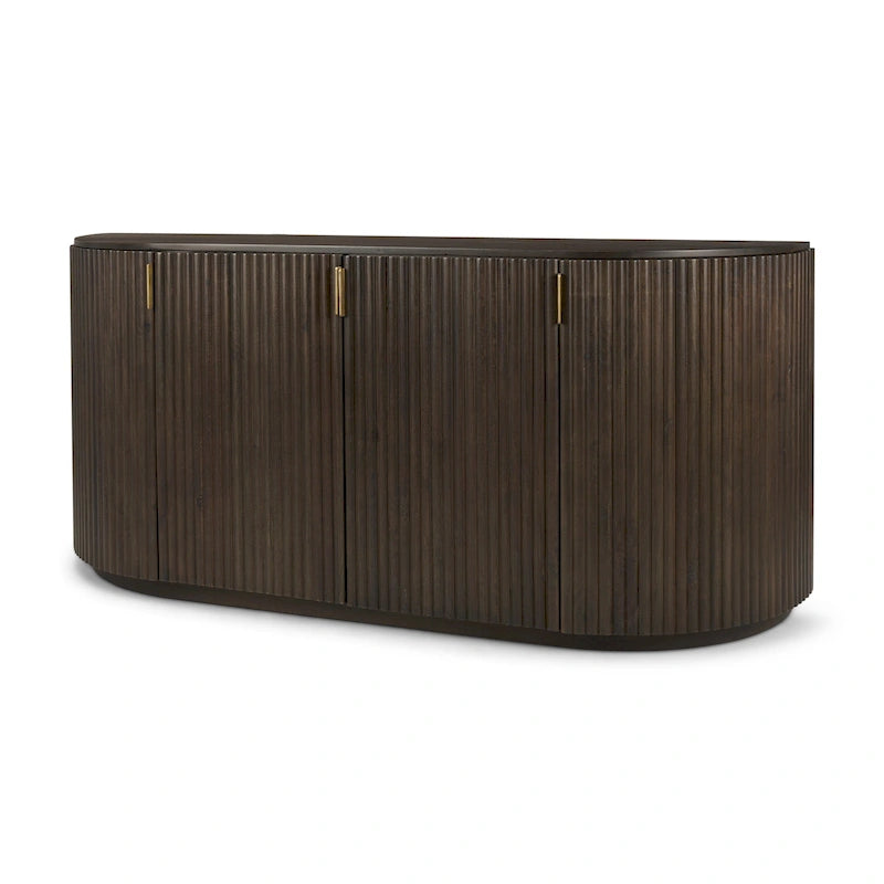Credenza Terra in legno massello marrone scuro con scanalature - 72.0L x 18.5W x 32.0H