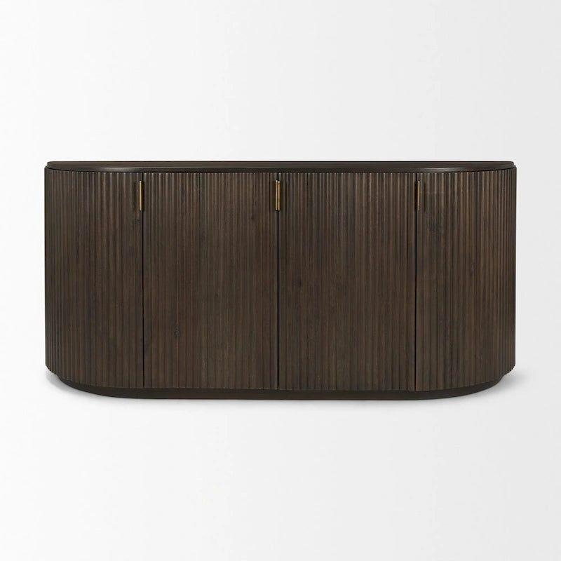 Credenza Terra in legno massello marrone scuro con scanalature - 72.0L x 18.5W x 32.0H