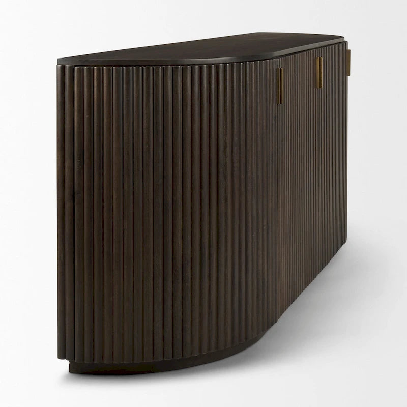 Credenza Terra in legno massello marrone scuro con scanalature - 72.0L x 18.5W x 32.0H