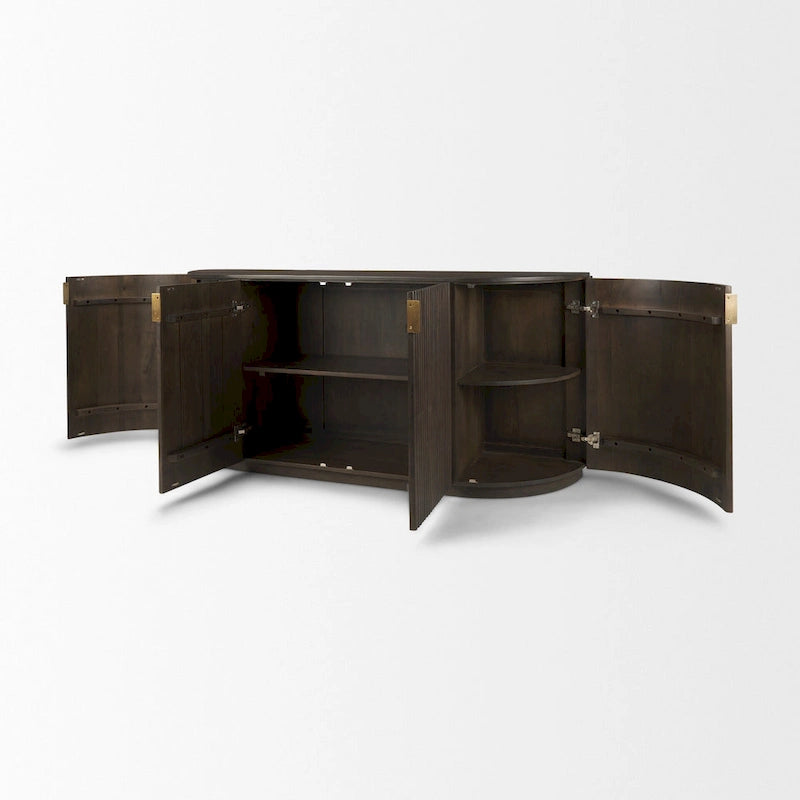 Credenza Terra in legno massello marrone scuro con scanalature - 72.0L x 18.5W x 32.0H