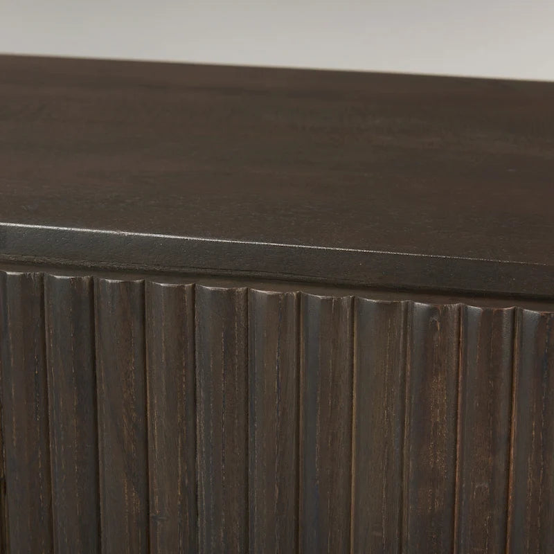 Credenza Terra in legno massello marrone scuro con scanalature - 72.0L x 18.5W x 32.0H