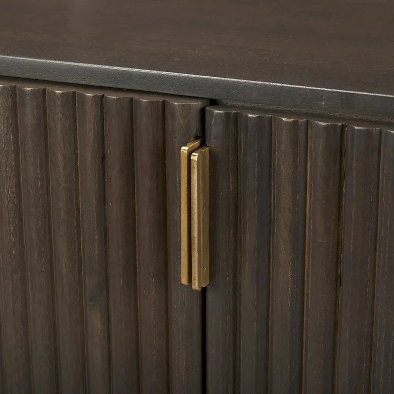Credenza Terra in legno massello marrone scuro con scanalature - 72.0L x 18.5W x 32.0H