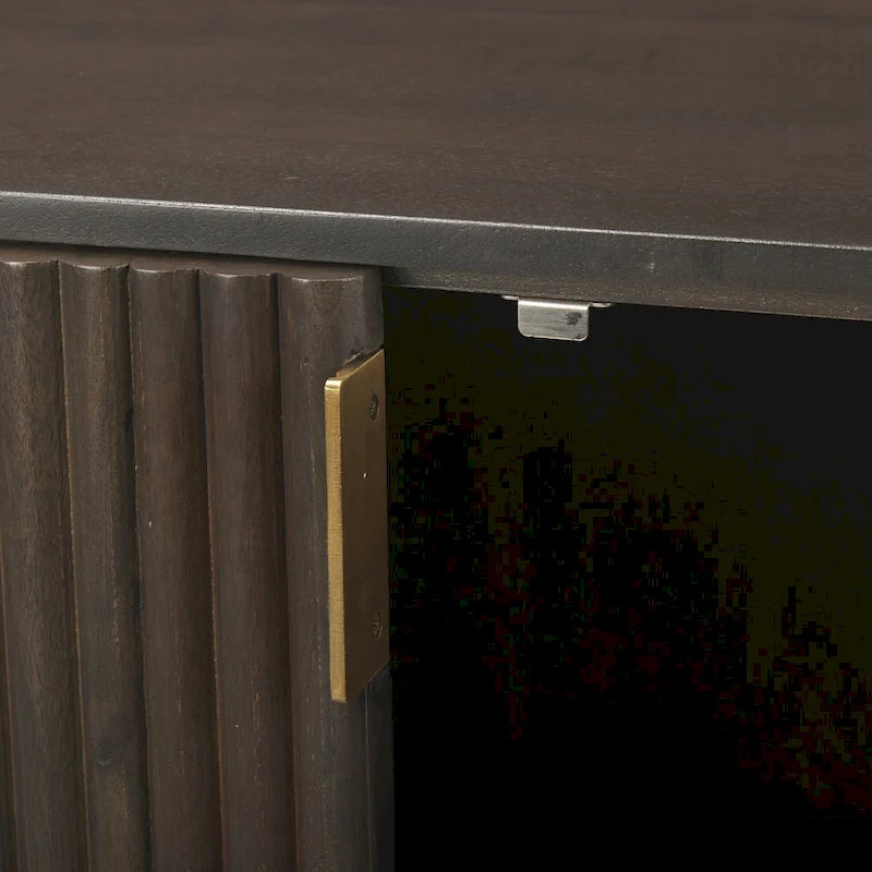 Credenza Terra in legno massello marrone scuro con scanalature - 72.0L x 18.5W x 32.0H