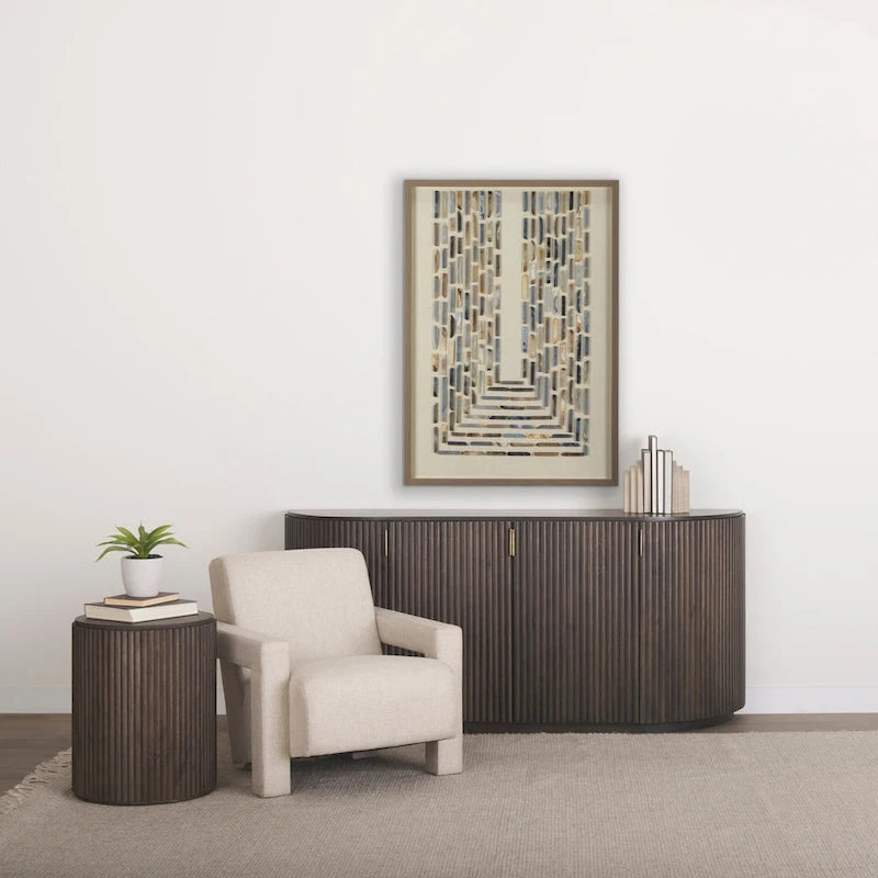 Credenza Terra in legno massello marrone scuro con scanalature - 72.0L x 18.5W x 32.0H