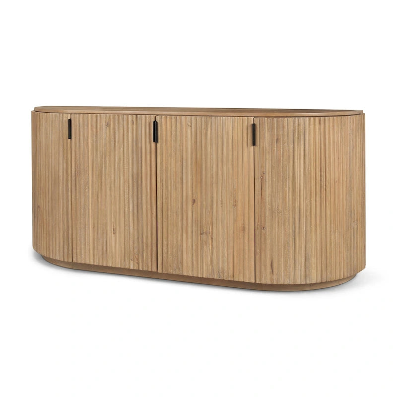 Credenza Terra in legno massello marrone scuro con scanalature - 72.0L x 18.5W x 32.0H