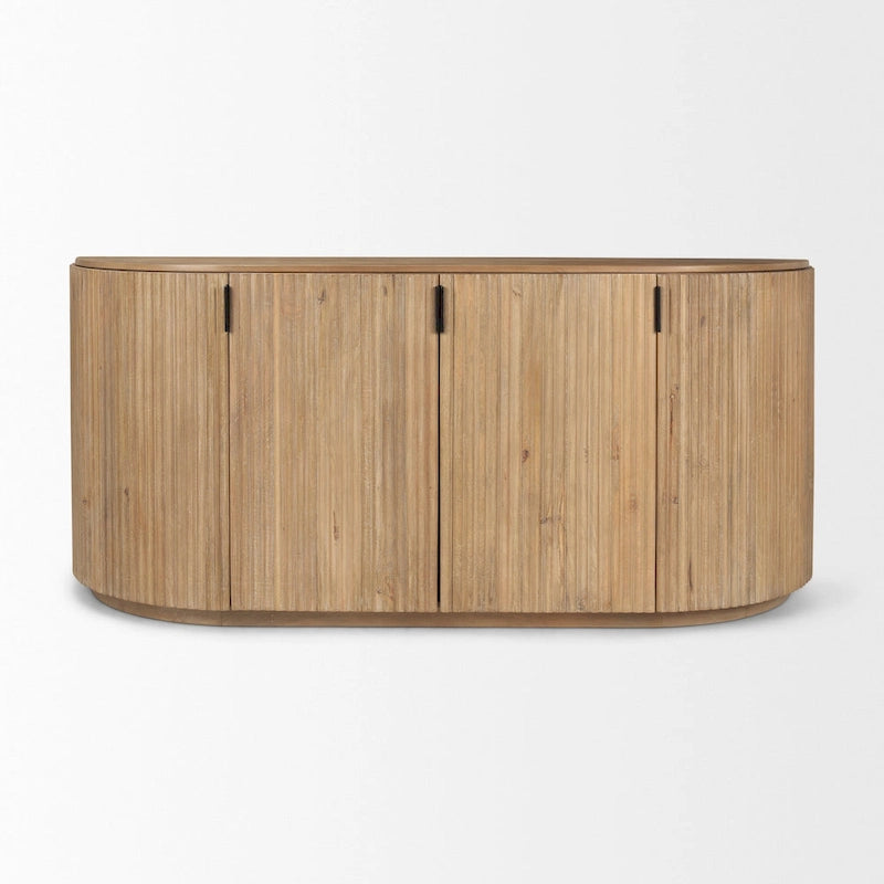 Credenza Terra in legno massello marrone scuro con scanalature - 72.0L x 18.5W x 32.0H
