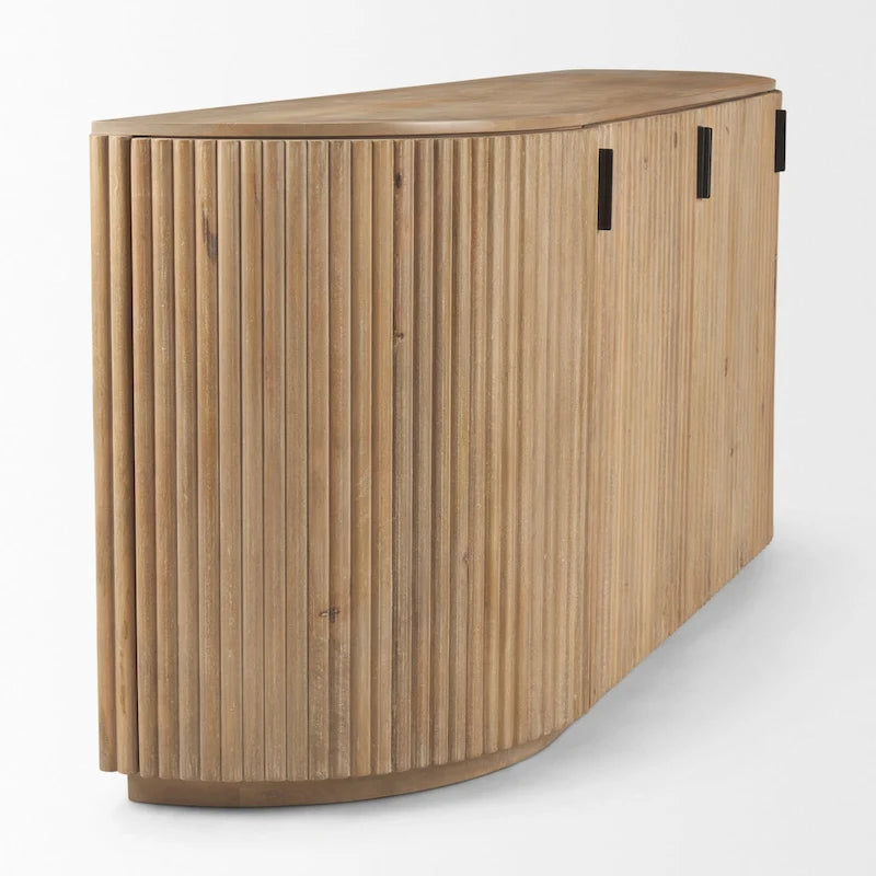 Credenza Terra in legno massello marrone scuro con scanalature - 72.0L x 18.5W x 32.0H
