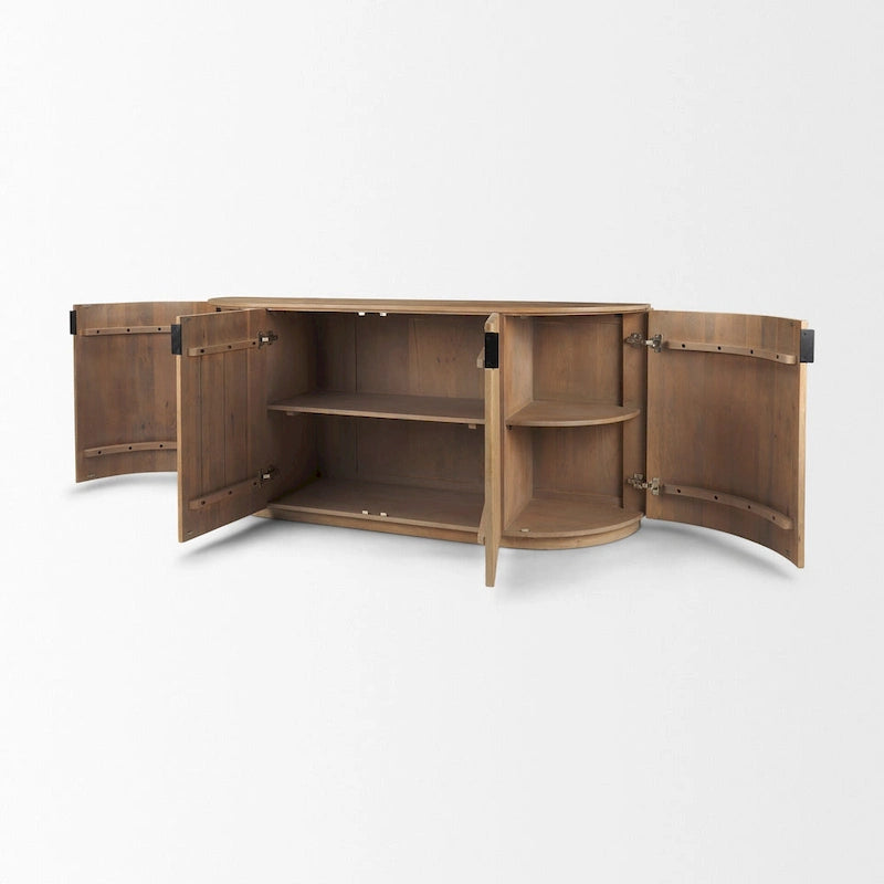 Credenza Terra in legno massello marrone scuro con scanalature - 72.0L x 18.5W x 32.0H