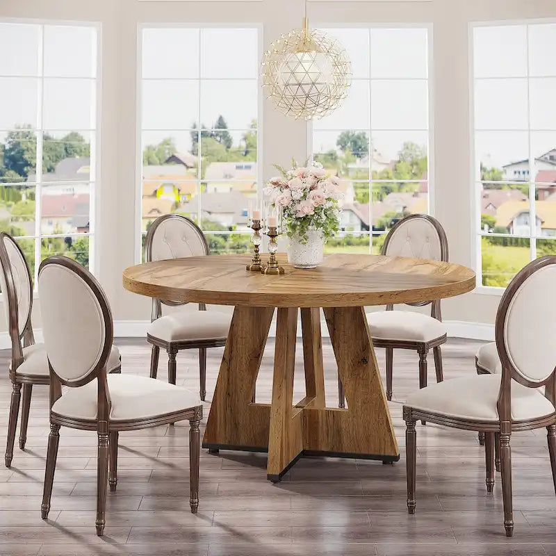 Runder Esstisch für 4 Personen, 47-Zoll-Tisch im Landhausstil, kleiner Küchentisch aus Holz für Esszimmer und Wohnzimmer