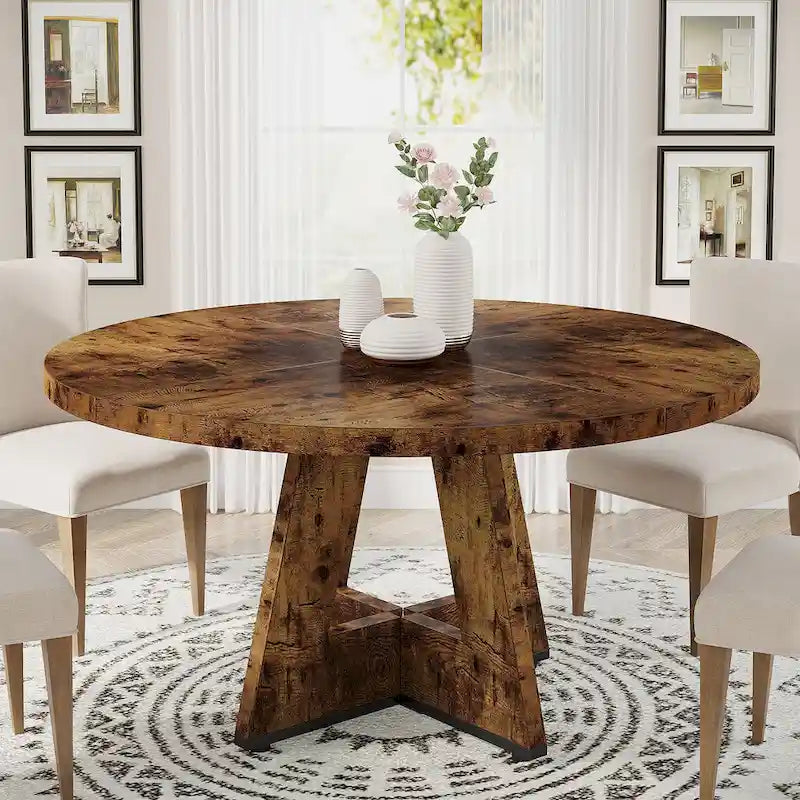 Runder Esstisch für 4 Personen, 47-Zoll-Tisch im Landhausstil, kleiner Küchentisch aus Holz für Esszimmer und Wohnzimmer