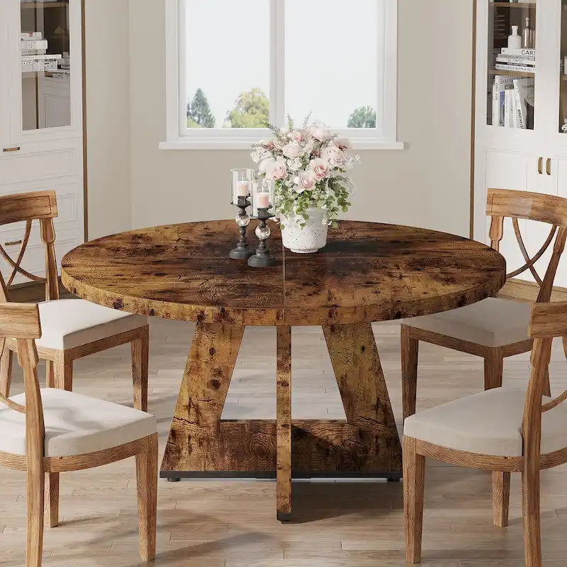 Runder Esstisch für 4 Personen, 47-Zoll-Tisch im Landhausstil, kleiner Küchentisch aus Holz für Esszimmer und Wohnzimmer