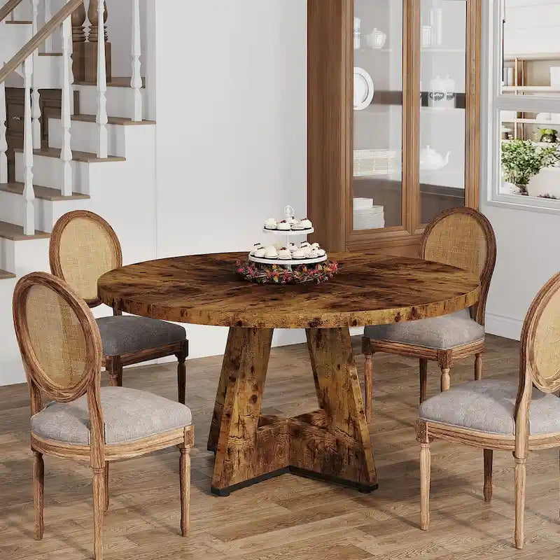 Runder Esstisch für 4 Personen, 47-Zoll-Tisch im Landhausstil, kleiner Küchentisch aus Holz für Esszimmer und Wohnzimmer