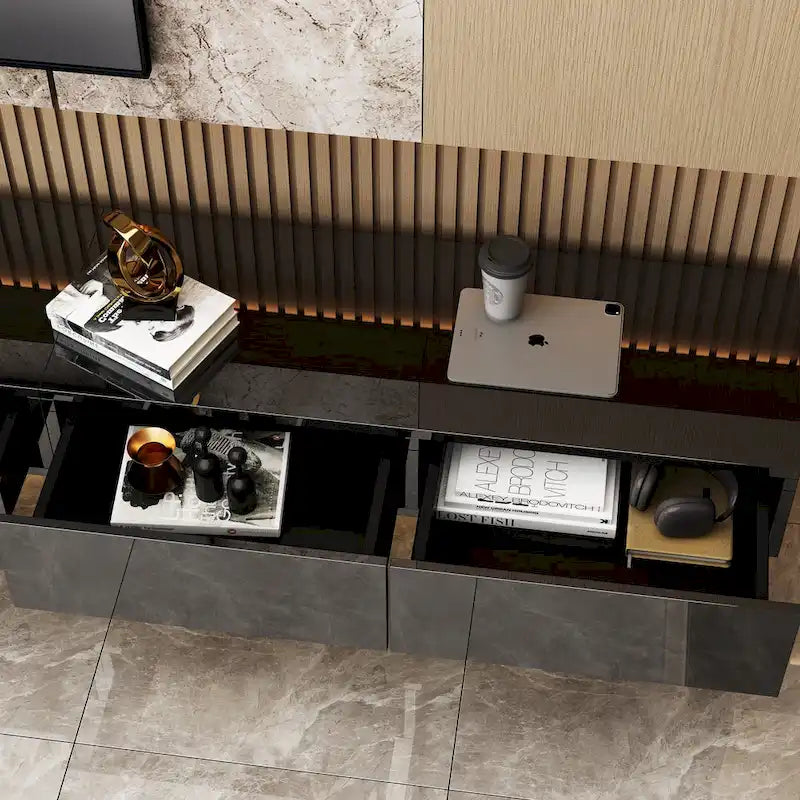 LED Floating TV Stand Entertainment Cabinet for Home and Office 2 PCS