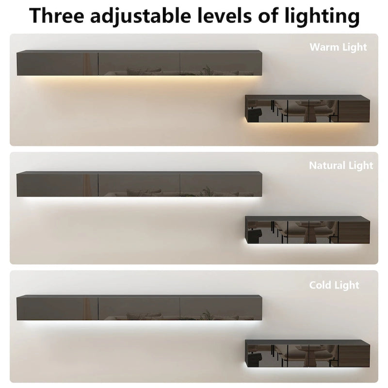 LED Floating TV Stand Entertainment Cabinet for Home and Office 2 PCS