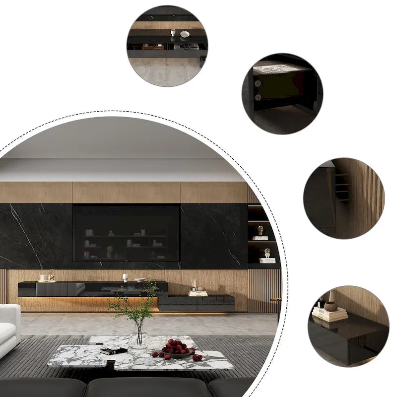 LED Floating TV Stand Entertainment Cabinet for Home and Office 2 PCS