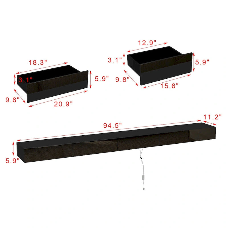 LED Floating TV Stand Entertainment Cabinet for Home and Office 2 PCS