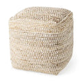 Mercana Ekani quadratischer Pouf aus cremefarbenem und beigefarbenem Baumwollstoff