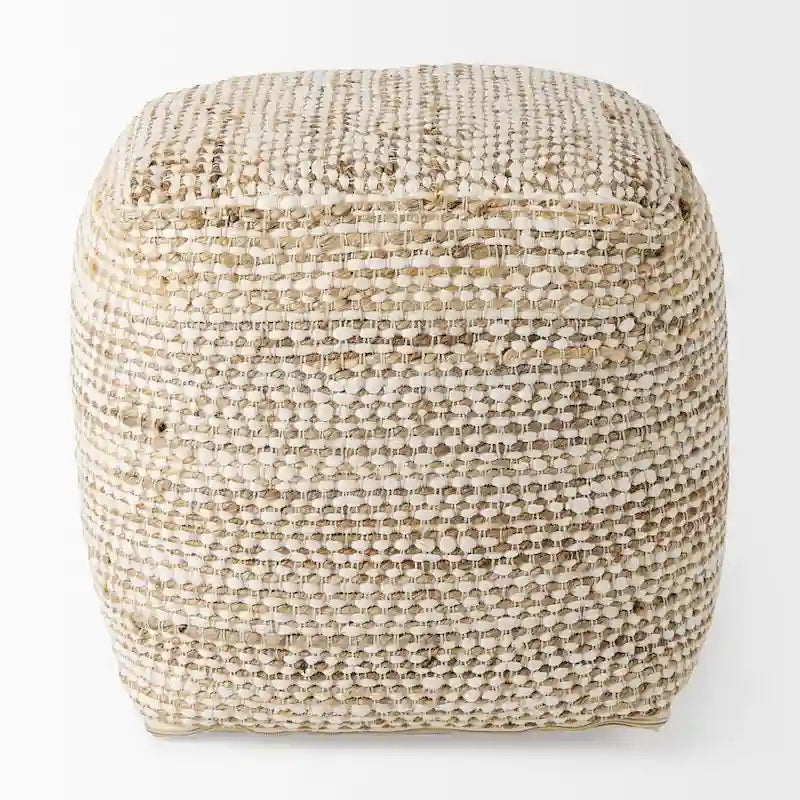 Mercana Ekani quadratischer Pouf aus cremefarbenem und beigefarbenem Baumwollstoff