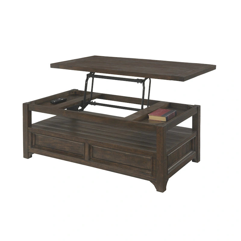 Jasper-salontafel van massief hout met opklapbaar blad en 2 laden