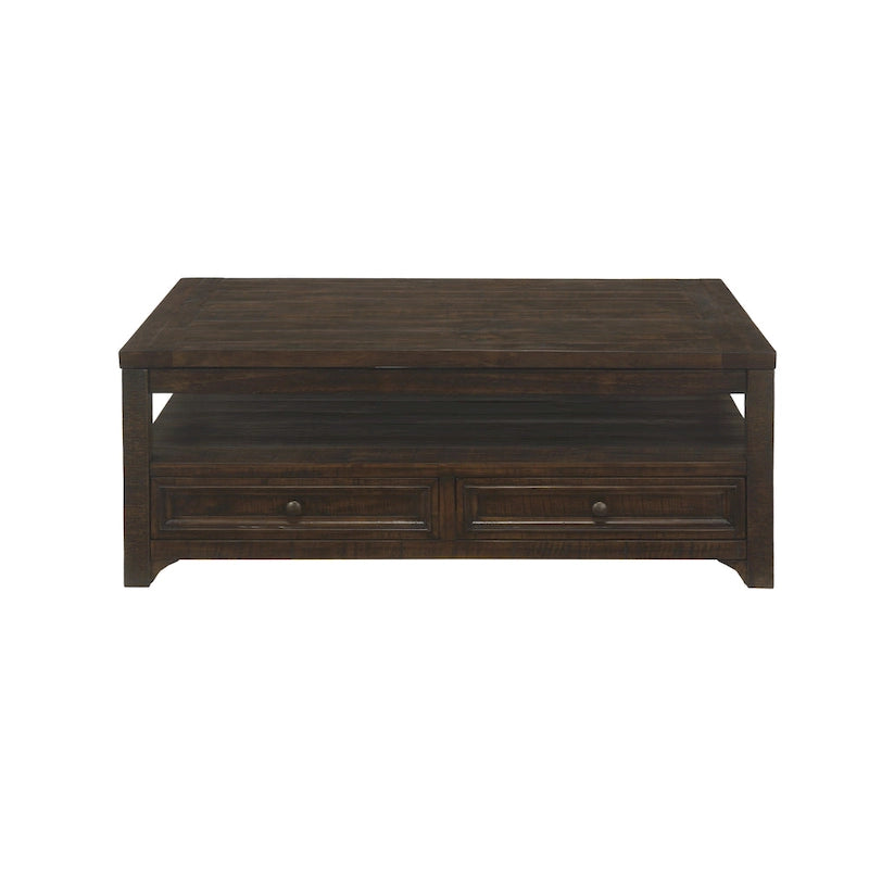 Jasper-salontafel van massief hout met opklapbaar blad en 2 laden