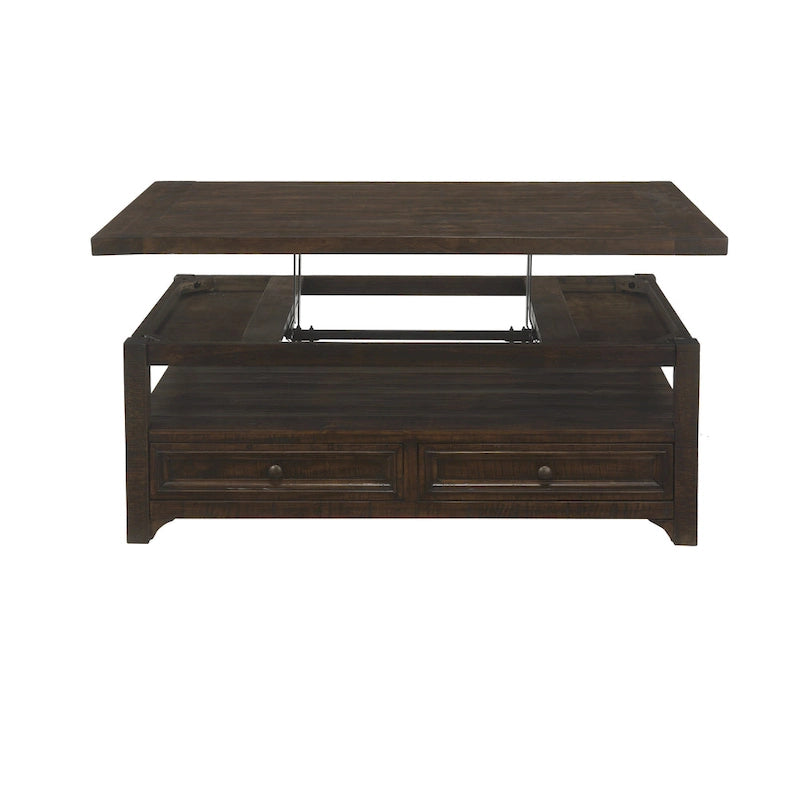 Jasper-salontafel van massief hout met opklapbaar blad en 2 laden