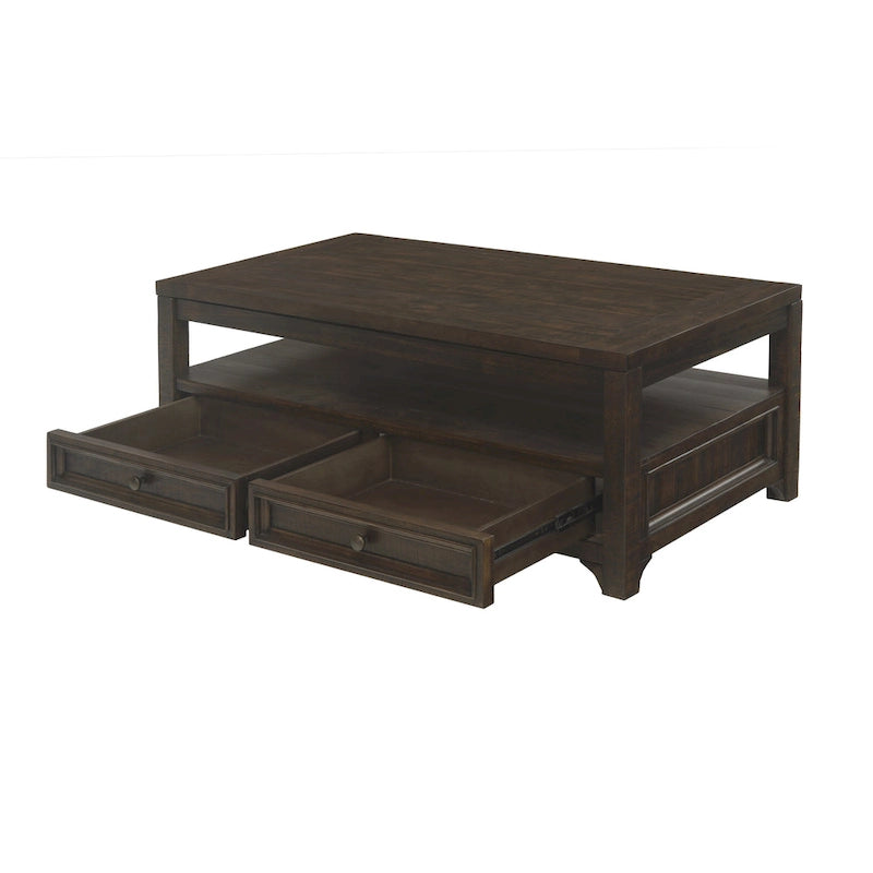 Jasper-salontafel van massief hout met opklapbaar blad en 2 laden
