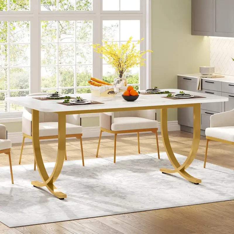 63 Inch White Rectangular Dining Table for 4 to 6