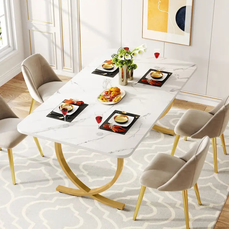 63 Inch White Rectangular Dining Table for 4 to 6